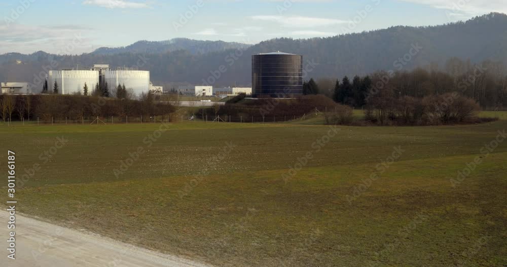 Fly Through Drone Shot Of Industrial Complex In Field Fly Through Drone Shot Of Industrial Complex In Field