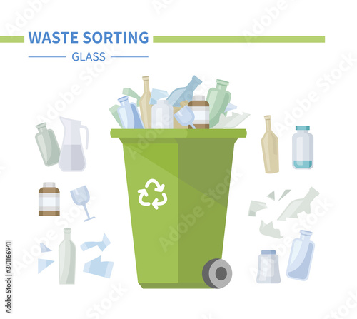 Glass waste recycling - modern flat design style illustration