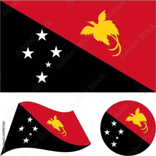 Independent State of Papua New Guinea. National flag, icon set. Vector illustration on white background.