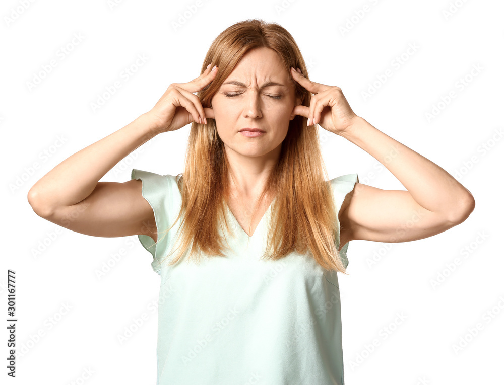 Stressed woman on white background Stressed woman on white background