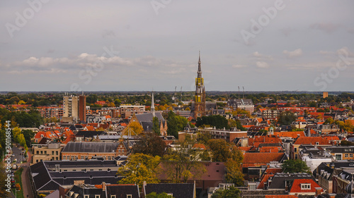 Leeuwarden the capital of the province of Friesland, Netherlands, aerial view from the famous leaning Oldehove tower photo