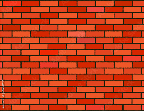 Red realistic cartoon flat style old brick wall texture pattern. Vector illustration image. Building wall background.