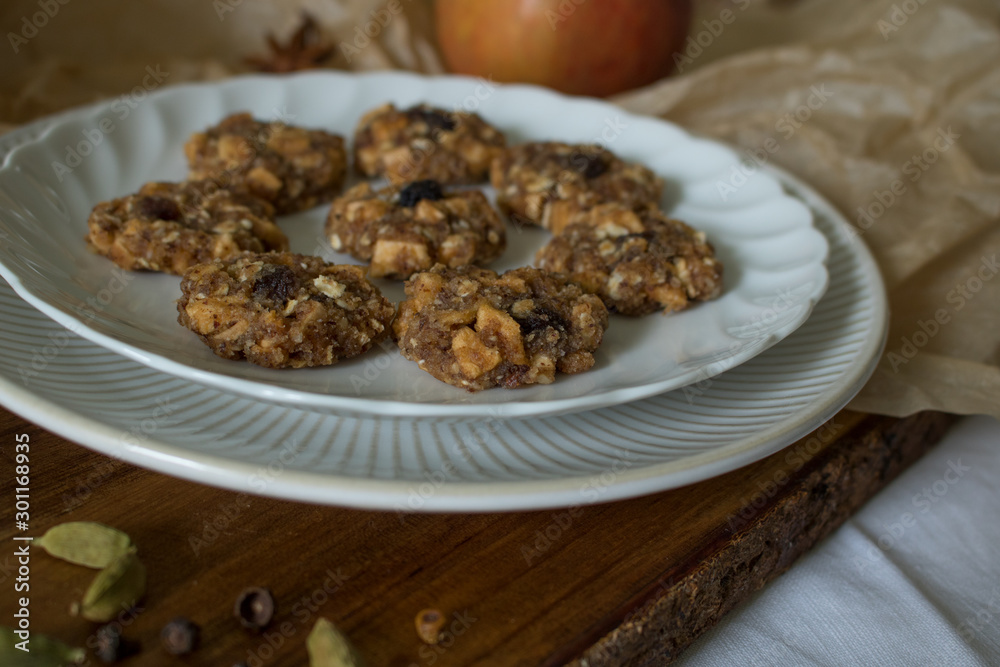 Food photography of raw food apple cinnamon cookies