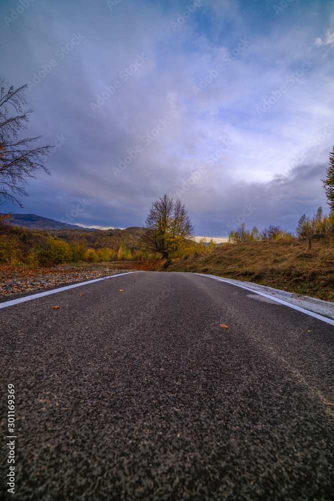 Fototapeta premium mountain road during autumn on a cloudy day