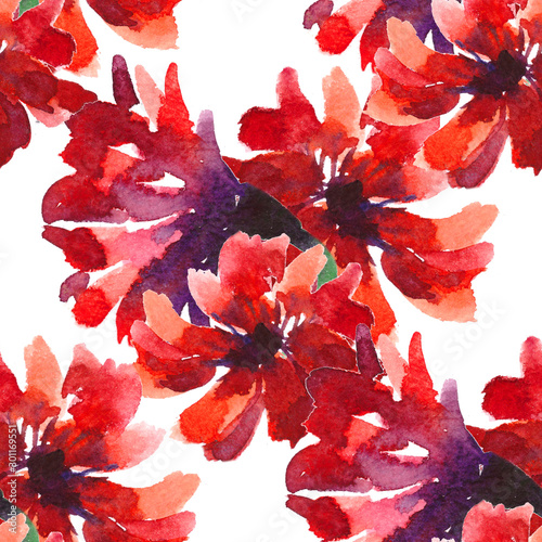 seamless pattern is nature red flowers. watercolor illustration