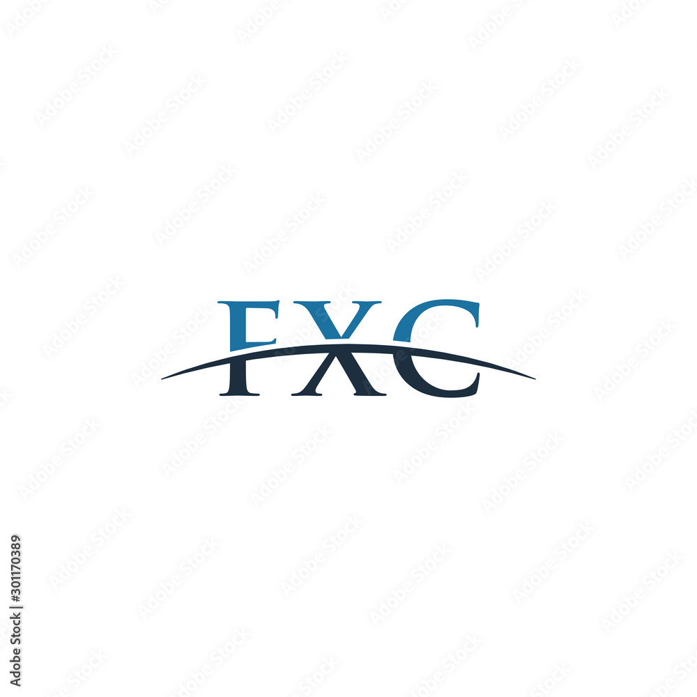 Initial letter FXC, overlapping movement swoosh horizon logo company design inspiration in blue and gray color vector Initial letter FXC, overlapping movement swoosh horizon logo company design inspiration in blue and gray color vector