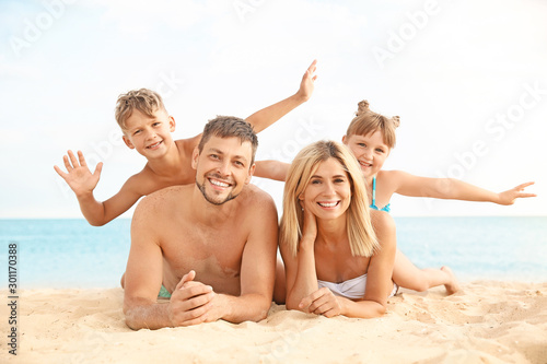 Portrait of happy family on...