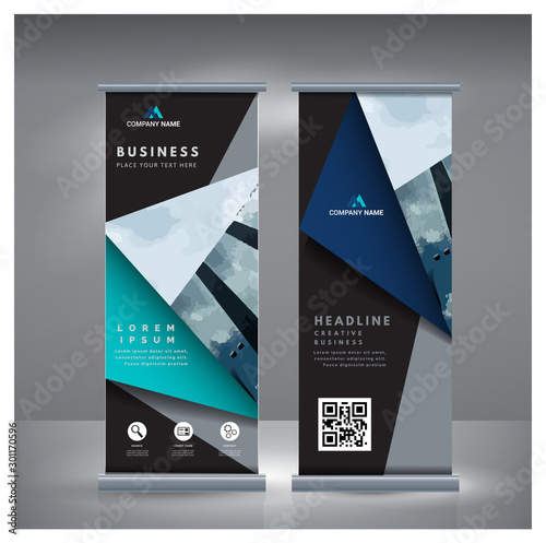 Roll up banner business design on background.Brochure template layout,cover design,annual report,leaflet,presentation background,display,flag-banner,layout in rectangle vinyl with Vector Illustration.