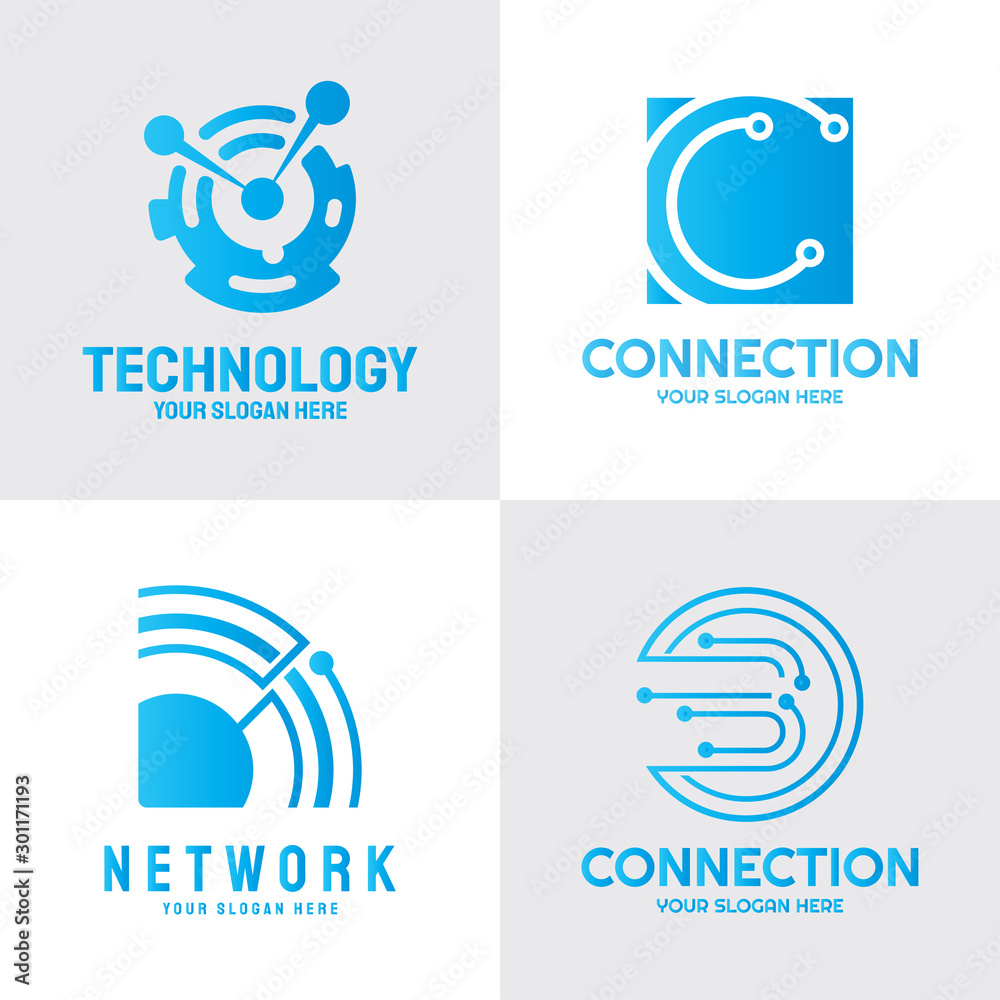 Future digital technology logo template, network, internet, connection, brainstorming ideas, vector art line design, illustration elements Future digital technology logo template, network, internet, connection, brainstorming ideas, vector art line design, illustration elements