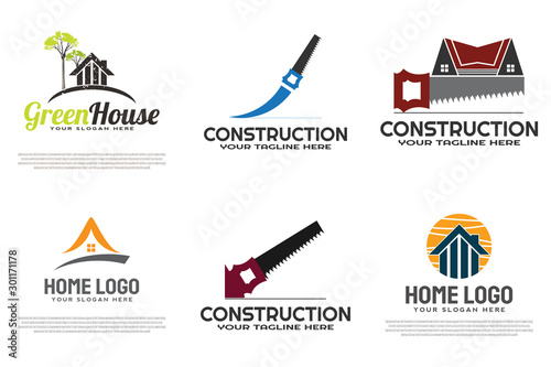 a collection of building construction logos, housing icons, real estate, architect, for elements such as banners, posters, leaflets, websites.