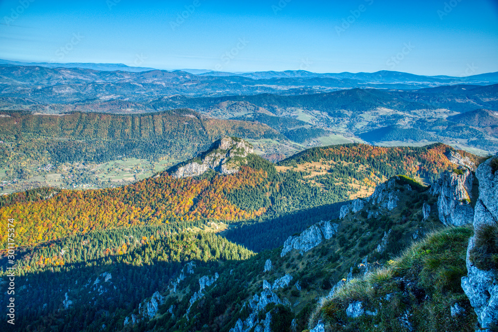 Mountains and hills with trees colored in autumn colors, Slovakia Mala Fatra