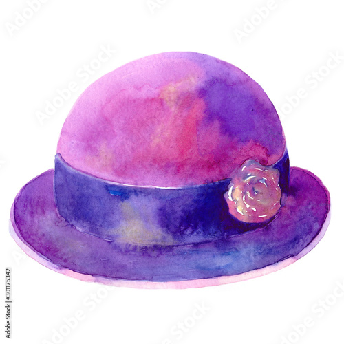 women's hat with a flower headdress. watercolor illustration