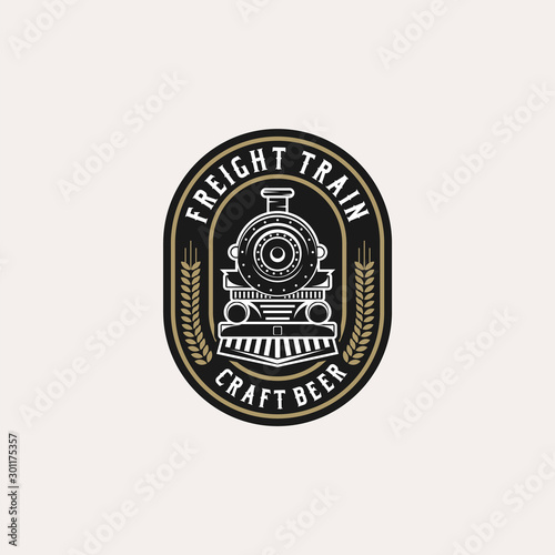 Craft beer vintage logo design with train icon 
