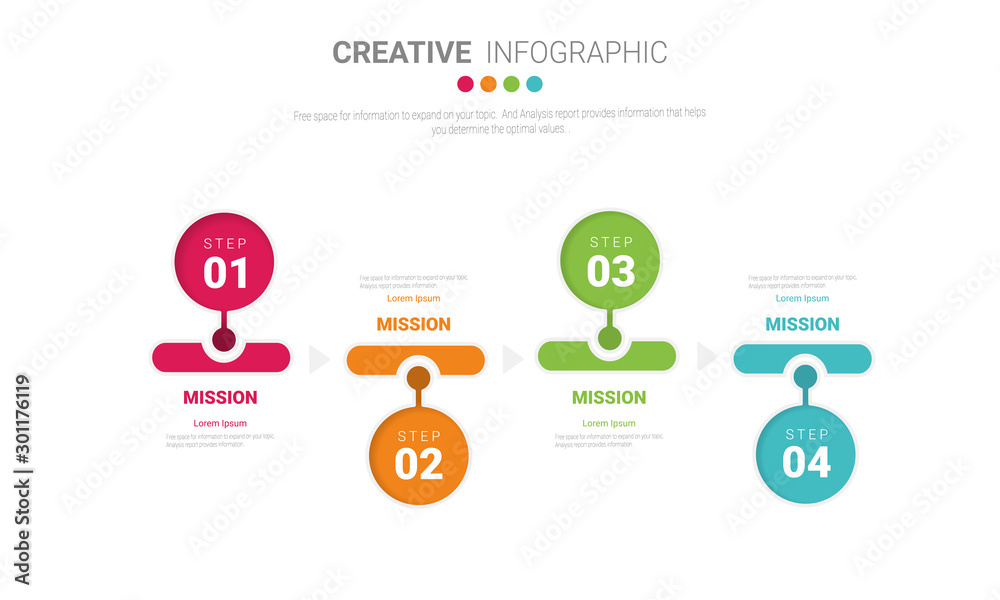 Naklejka premium Abstract infographics number options template with steps, with 4 label. Can be used for workflow layout, diagram, business step options, banner, web design. Vector eps 10.