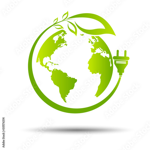 Green eco power plug design with Green earth, vector illustration