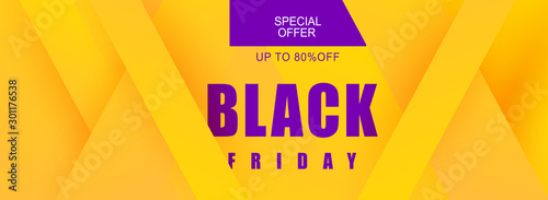 Discount Banner Tag Promotion Template geometric modern banner in yellow and purple for sale, black friday, weekend sale. Black Friday sale banner design for a store or online store. Vector abstract.