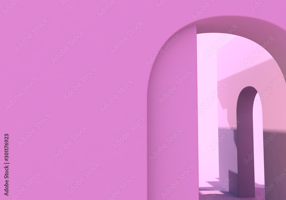 Abstract architecture background with pink arches. 3D illustration