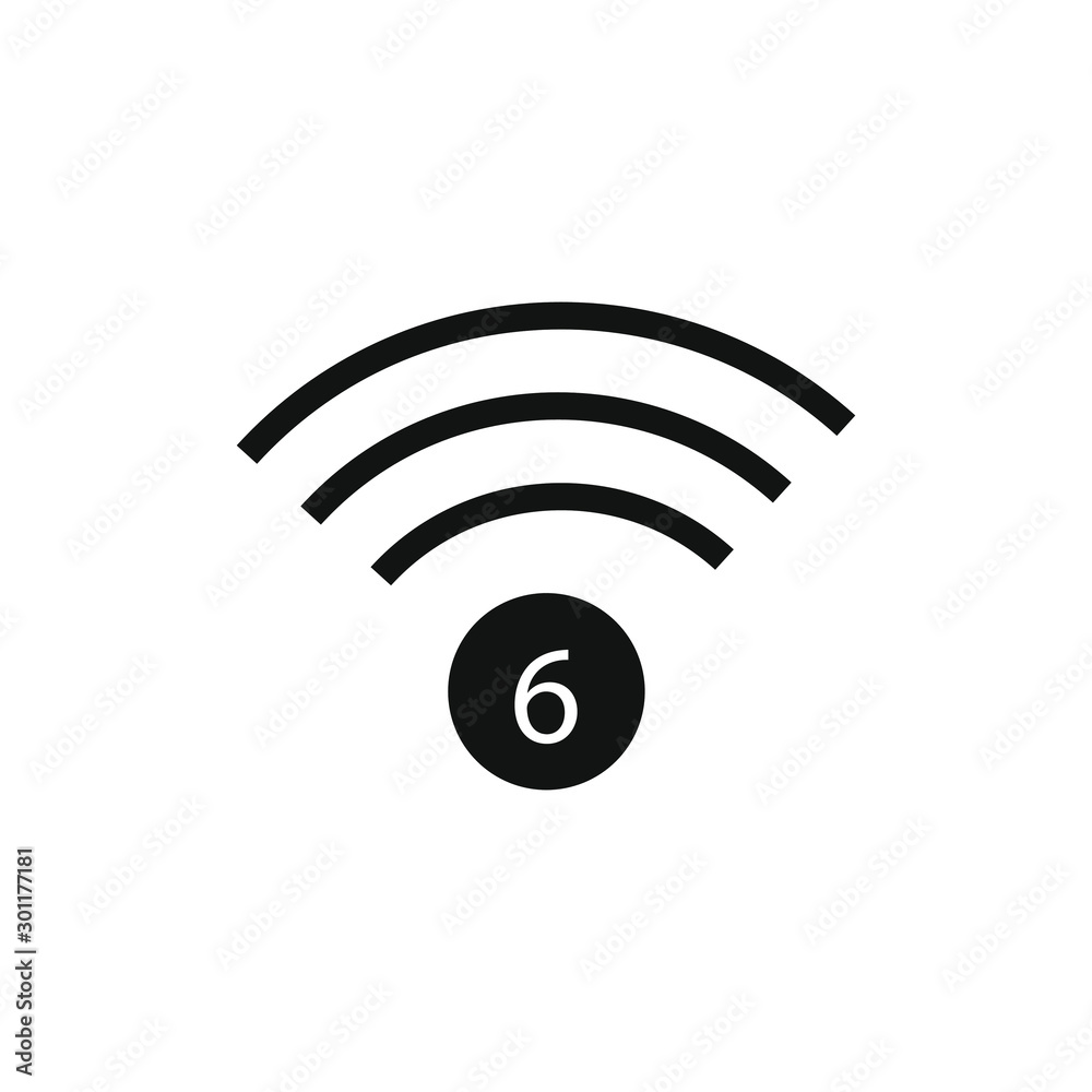 6-generation Wi-Fi symbol logo.New Generation Telecommunications Network Connectivity. 6-generation Wi-Fi symbol logo.New Generation Telecommunications Network Connectivity.
