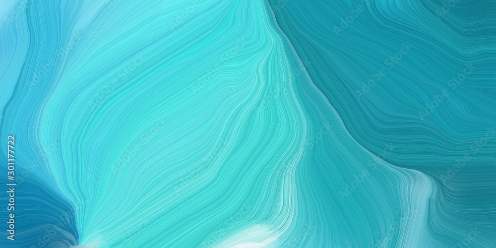 Fototapeta curved lines background or backdrop with medium turquoise, dark cyan and sky blue colors. dreamy digital abstract art