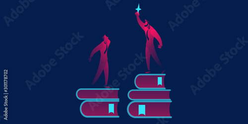 Power of education, achievement business concept in red and blue neon gradients
