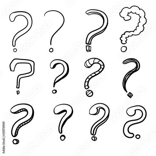 Set of hand drawn question marks. with cartoon line art style vector illustration