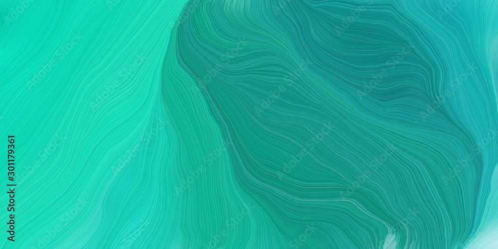 Plakat wave lines from top left to bottom right. background illustration with light sea green, dark turquoise and sky blue colors