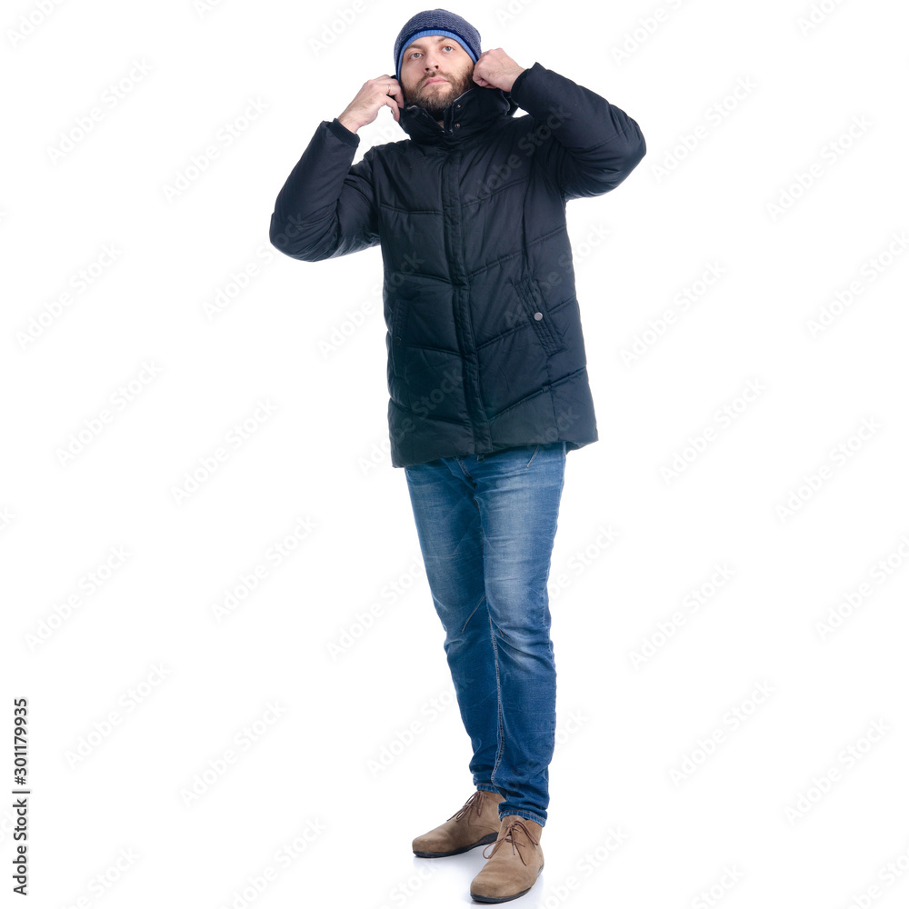 Man in winter jacket standing cold Man in winter jacket standing cold