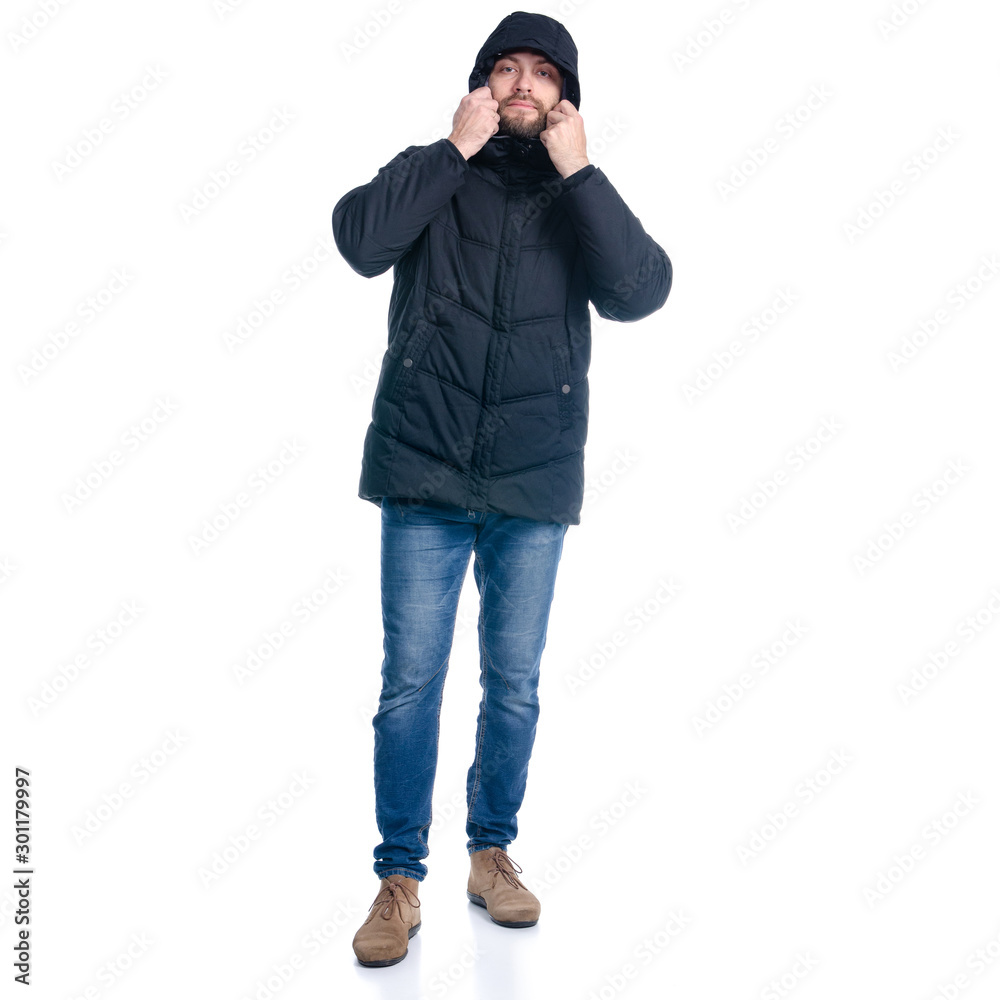 Man in winter jacket standing cold Man in winter jacket standing cold