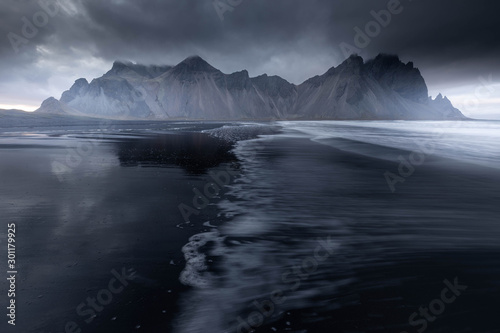 View to the Vestrahorn mountain from the Stokksnes beach  Iceland.
