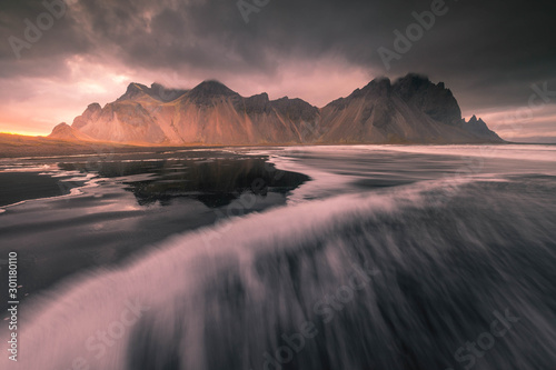 View to the Vestrahorn mountain from the Stokksnes beach, Iceland. photo