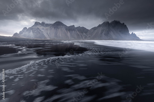 View to the Vestrahorn mountain from the Stokksnes beach, Iceland.