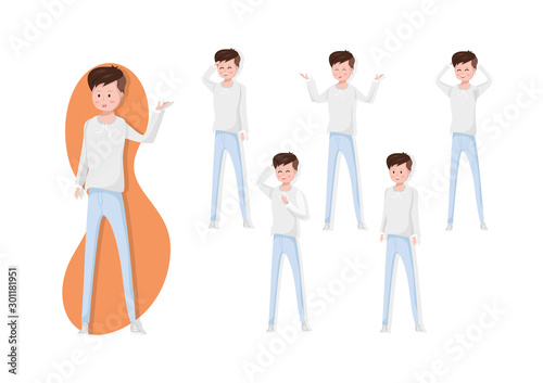 Teenager, Asian handsome boy, people activity and pose, cartoon characters vector