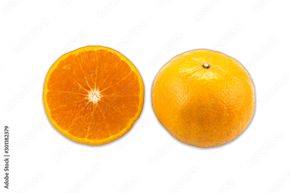 Top view Fresh navel oranges isolated on white background. Save with clipping path.
