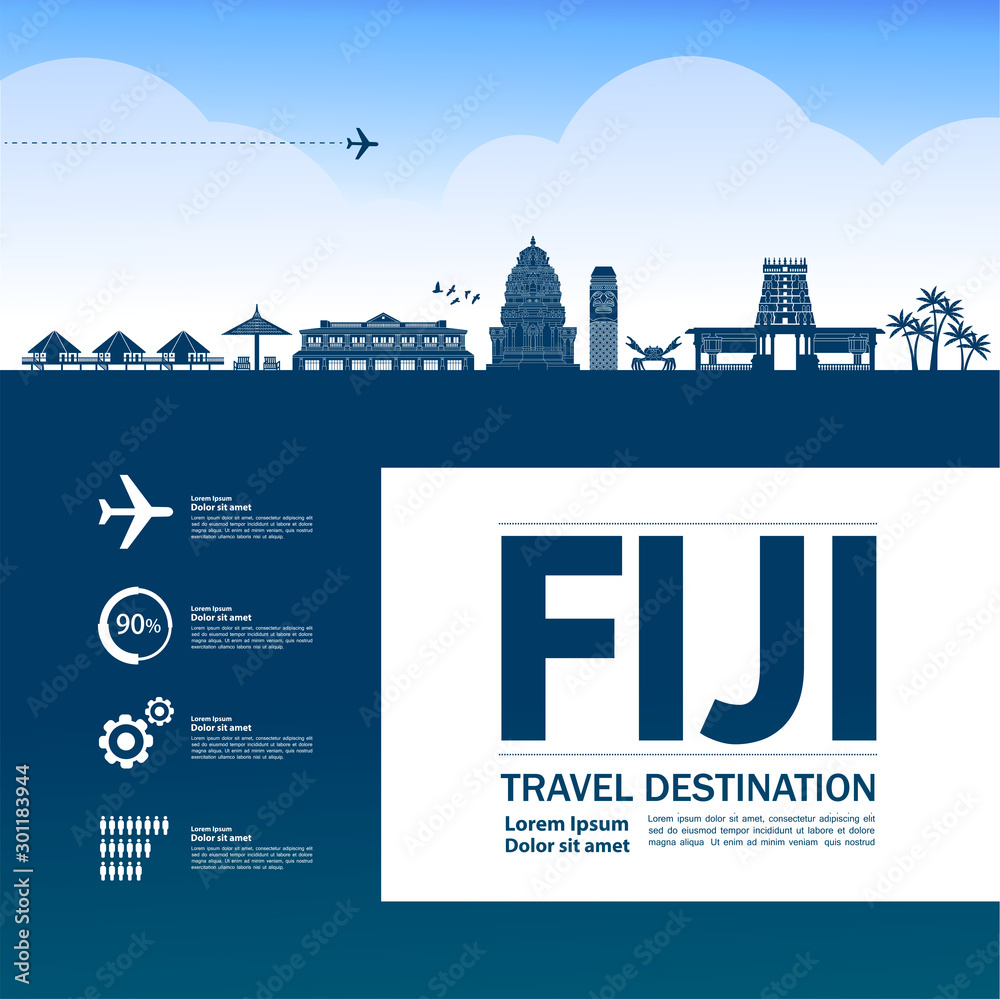 Fiji travel destination grand vector illustration.