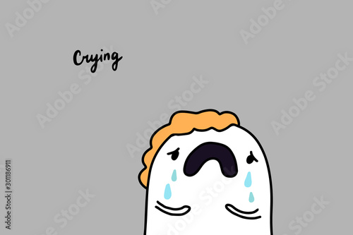 Crying depression symptom hand drawn vector illustration in cartoon comic style man tears