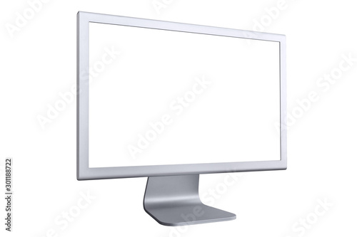 Computer display with blank white screen isolated on white background.