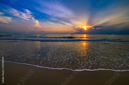 Beautiful cloudy on Sunrise at Khanom beach,