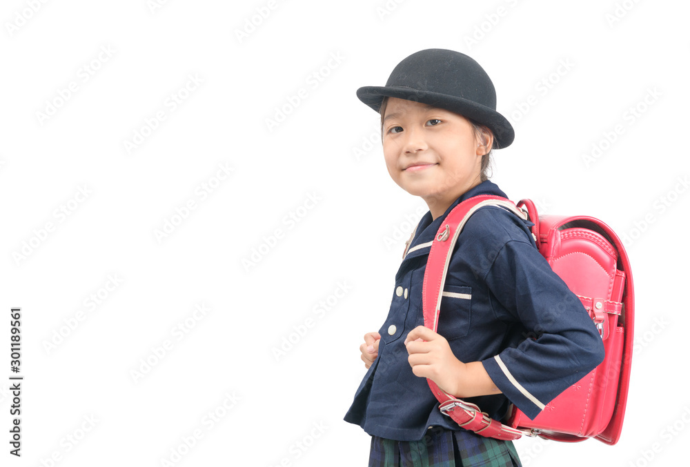 Portrait of cute asian girl with backpack isolated Portrait of cute asian girl with backpack isolated