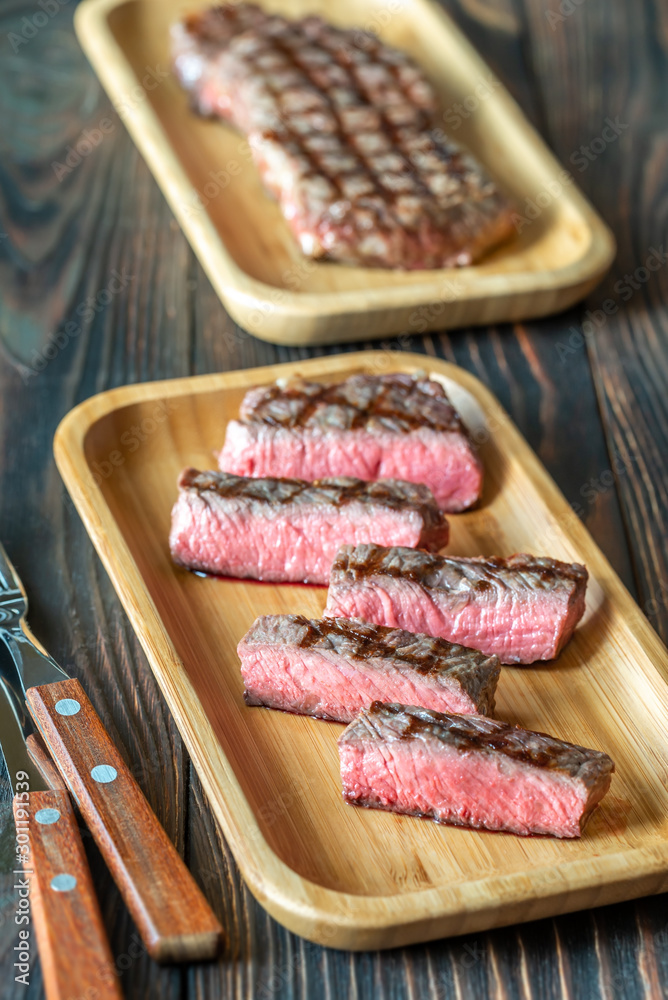 Slices of strip steak
