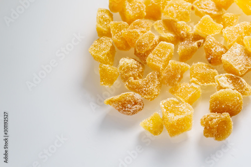 Crystallized candied ginger pieses photo