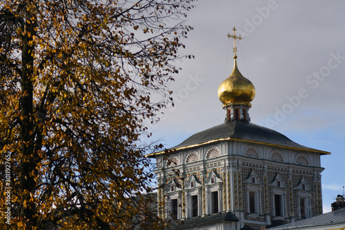 Architecture of Trinity Sergius Lavra, Sergiyev Posad, Russia. Color photo. 