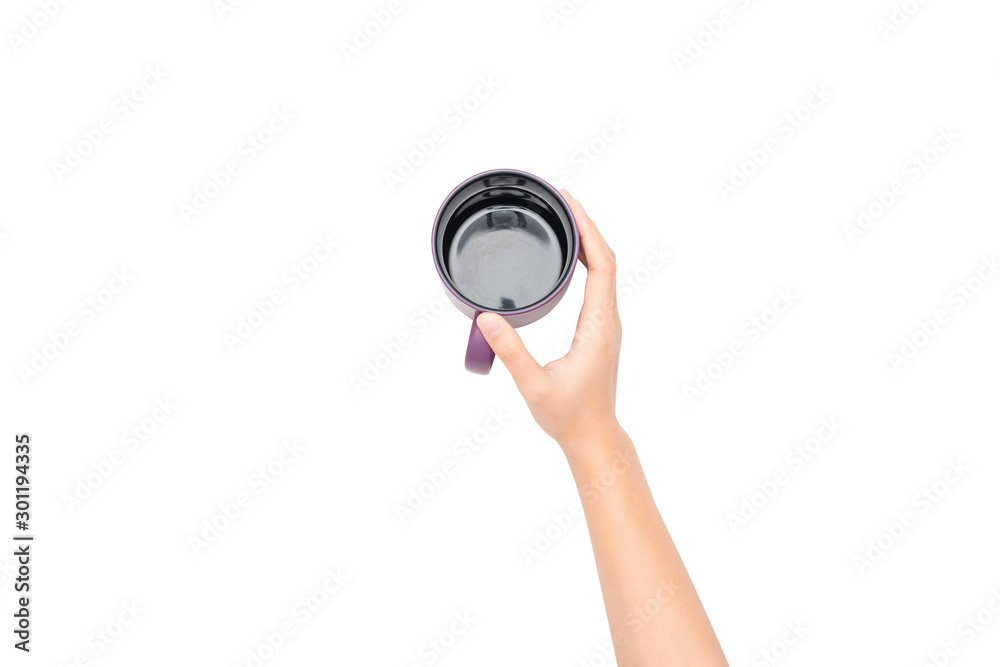 Coffee cup in hand. Isolated on white background. Coffee cup in hand. Isolated on white background.