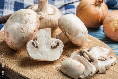 Sliced raw mushrooms.