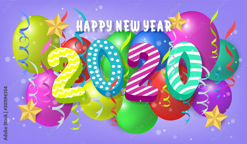 Happy new year 2020.Colorful Design 3D background for greetings card,banner,web, flyers, invitation.vector illustration