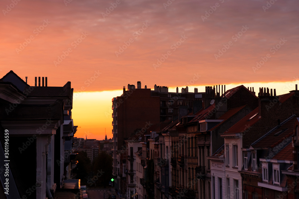 Street in Brussels in sunset light Street in Brussels in sunset light