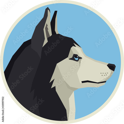 Vector illustration Dogs Siberian Husky Round frame