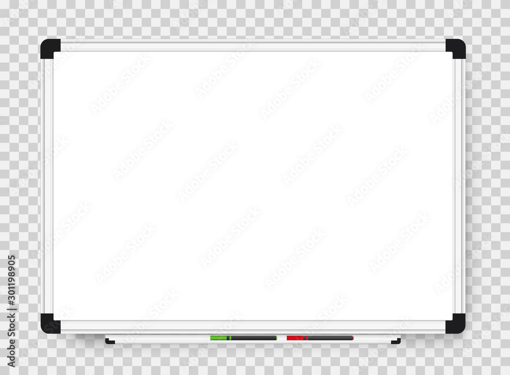 Empty white marker board on transparent background. Realistic office  Whiteboard. Vector illustration Stock Vector | Adobe Stock