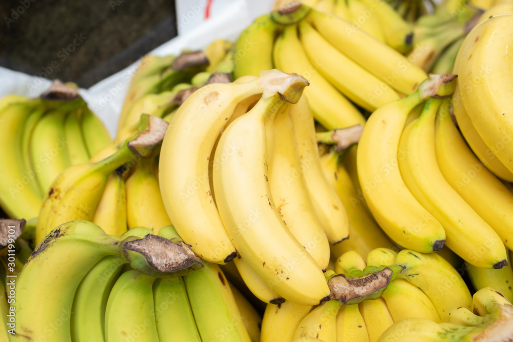 fresh bananas  fruit stacked on the marketplace at Taiwan