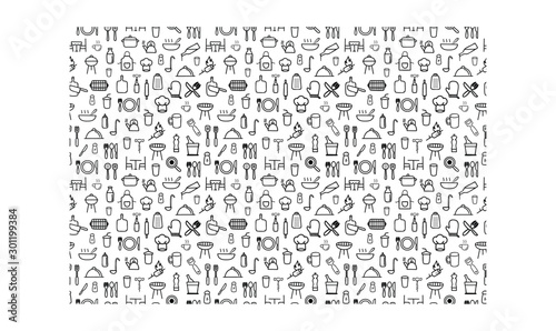 kitchen set vector seamless pattern for background. Restaurant and Kitchen Icons