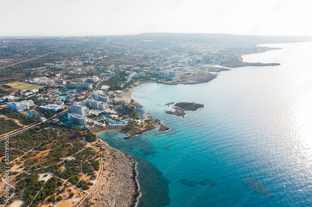 Aerial view of the beaches of Ayia Napa, Cyprus